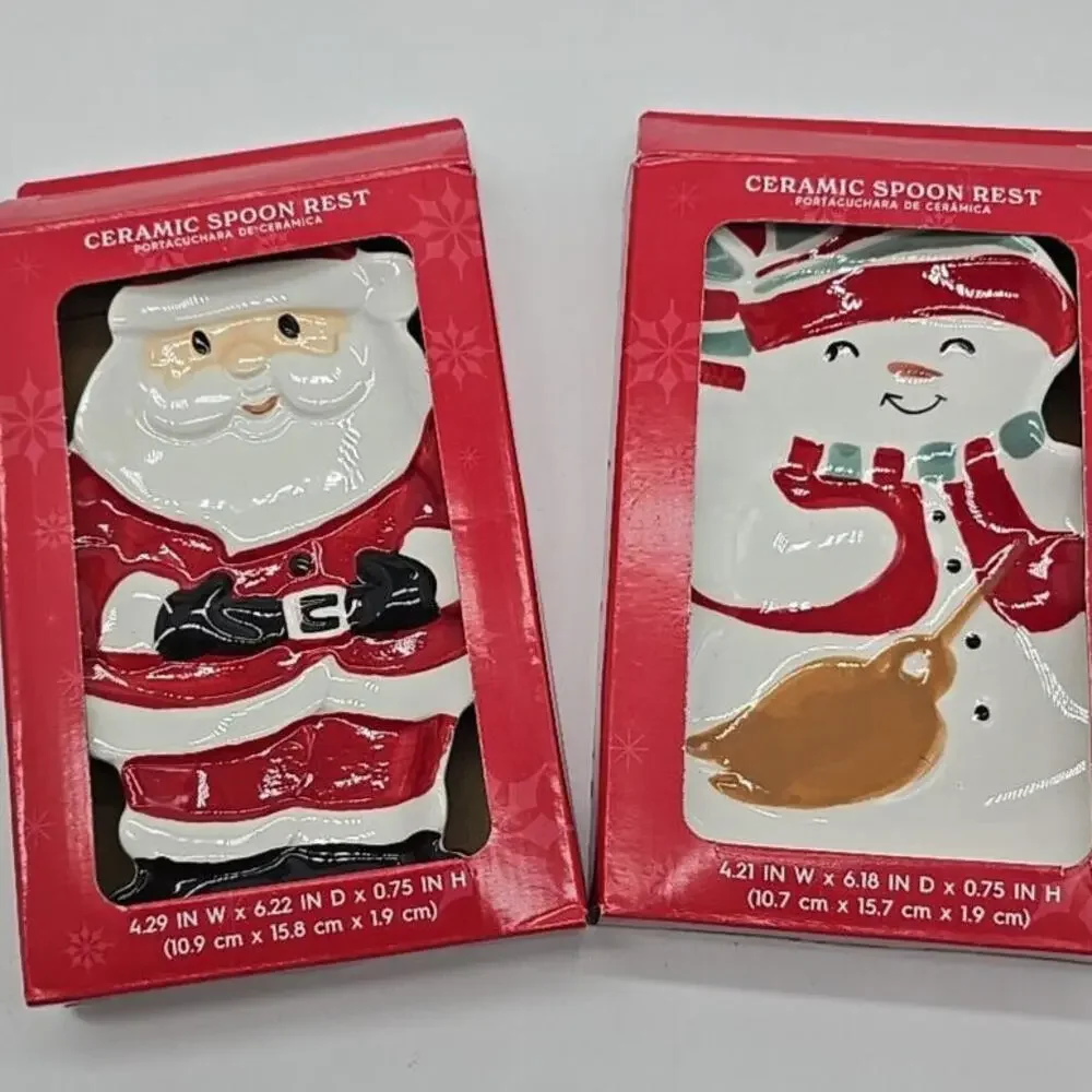 Holiday Time Christmas Snowman/Santa Holiday Ceramic‎ Bundle Spoon Rest